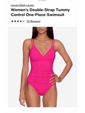 Ralph Lauren Hot Pink Double-Strap Tummy Control One-Piece Swimsuit